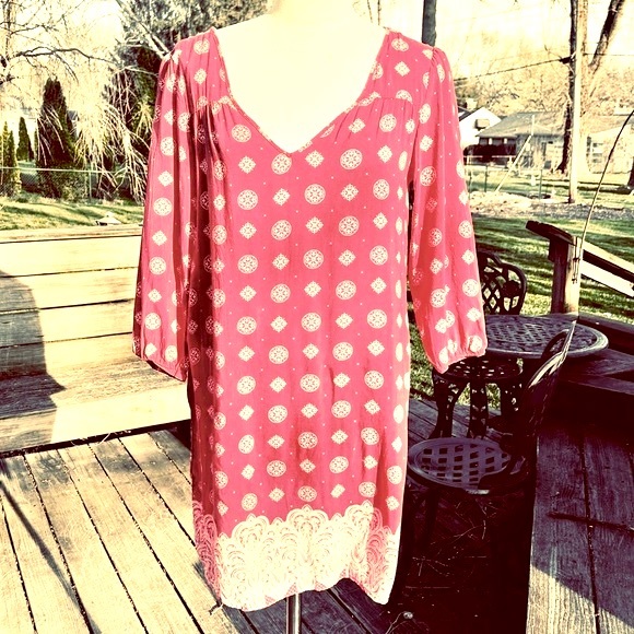 H&M L.O.G.G. Vintage Red Boho Slip Dress Sz.8 or M - Picture 4 of 13